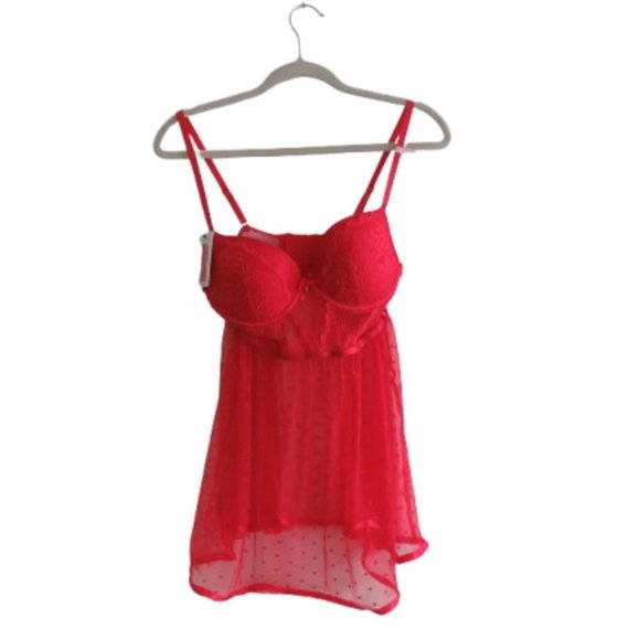 DAISY FUENTES Lace Babydoll Teddy Bra Mesh Negligee Pinup Sexy Y2K - Size M - Picture 1 of 16